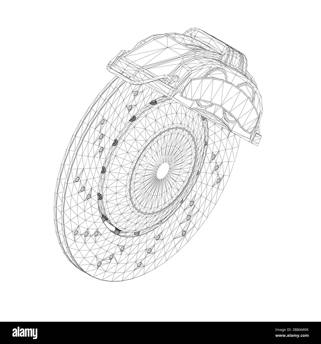 Système de freinage de voiture, présentant une vue détaillée de l'ensemble disque de frein et étrier. La conception met en évidence la géométrie complexe du disque radial Illustration de Vecteur