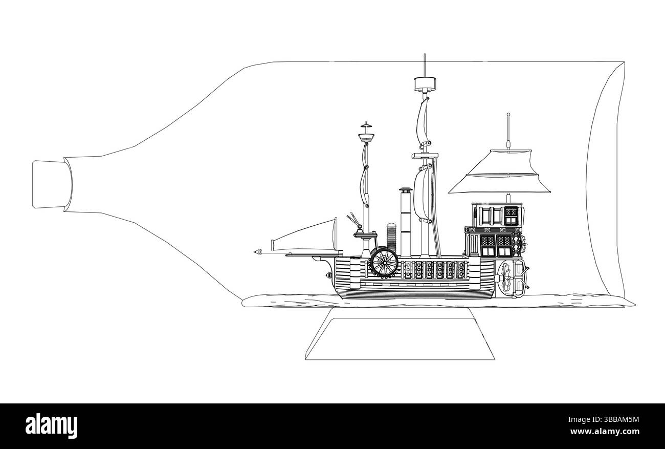 Un grand navire avec un petit bateau attaché à lui. Le navire est le point central de l'image, tandis que le petit bateau est un élément secondaire. Le navire apparaît Illustration de Vecteur
