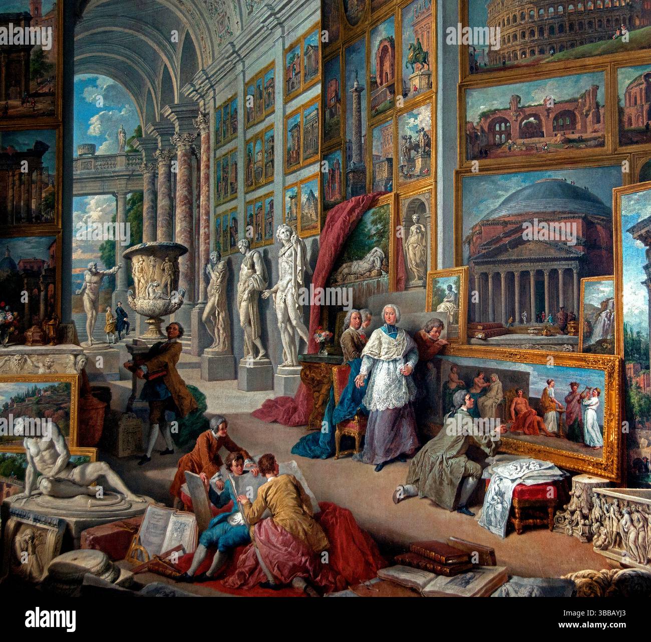 Galerie vues Rome antique 1758 L'abbé de Canillac ami du peintre PANNINI Giovanni Paolo 1691-1765 Italie Musée Italien Louvre . Banque D'Images