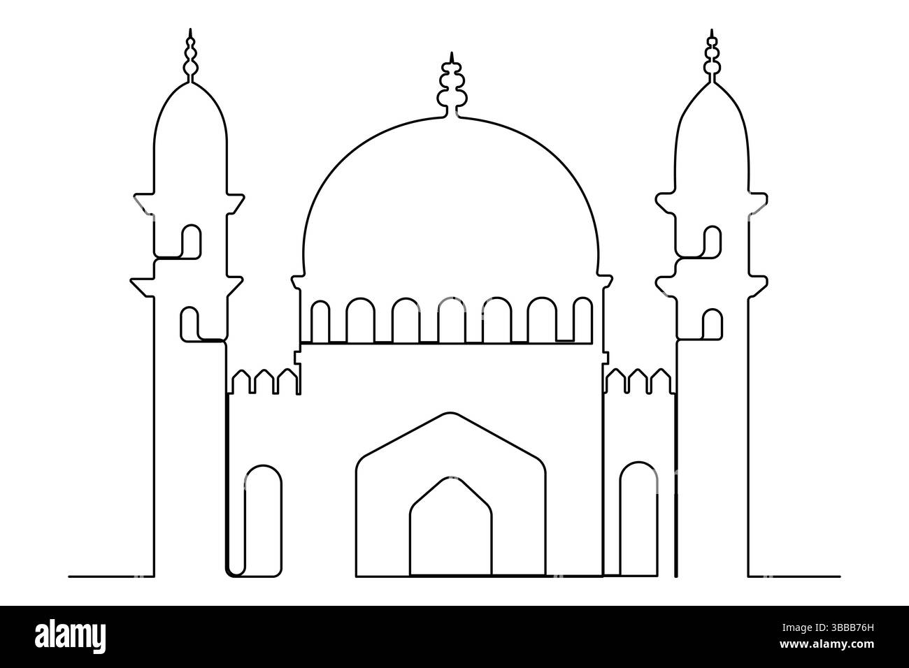 Dessin continu d'une ligne de mosquée, illustration vectorielle islamique du ramadan Illustration de Vecteur