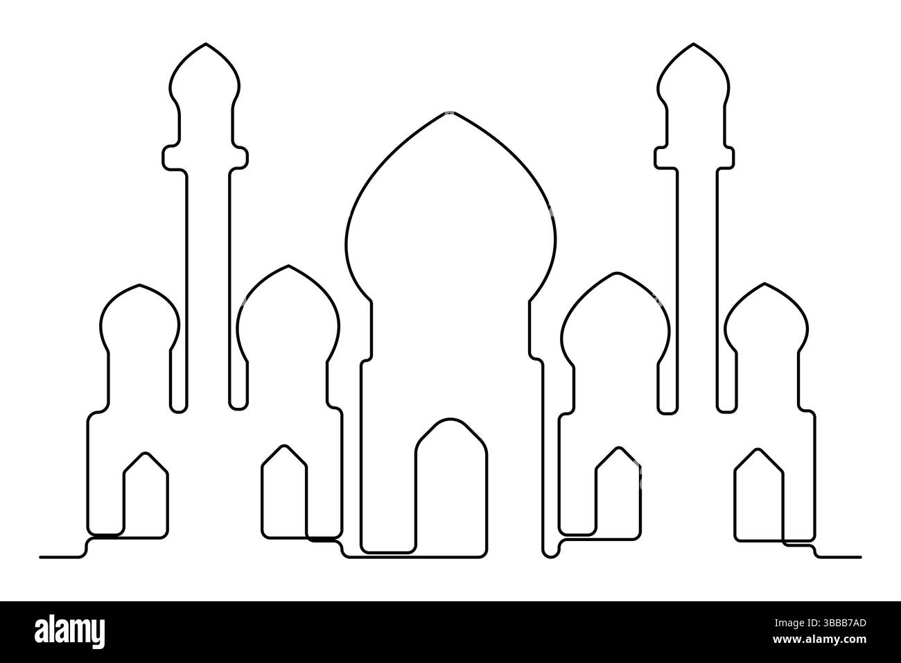 Dessin continu d'une ligne de mosquée, illustration vectorielle islamique du ramadan Illustration de Vecteur