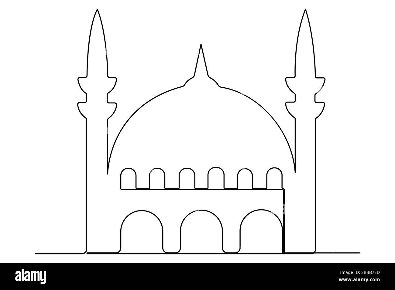 Dessin continu d'une ligne de mosquée, illustration vectorielle islamique du ramadan Illustration de Vecteur