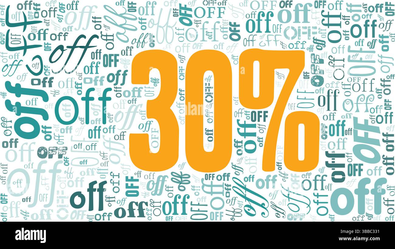 Trente pour cent de rabais nuage de mot de vente isolé sur un fond blanc. Illustration de Vecteur