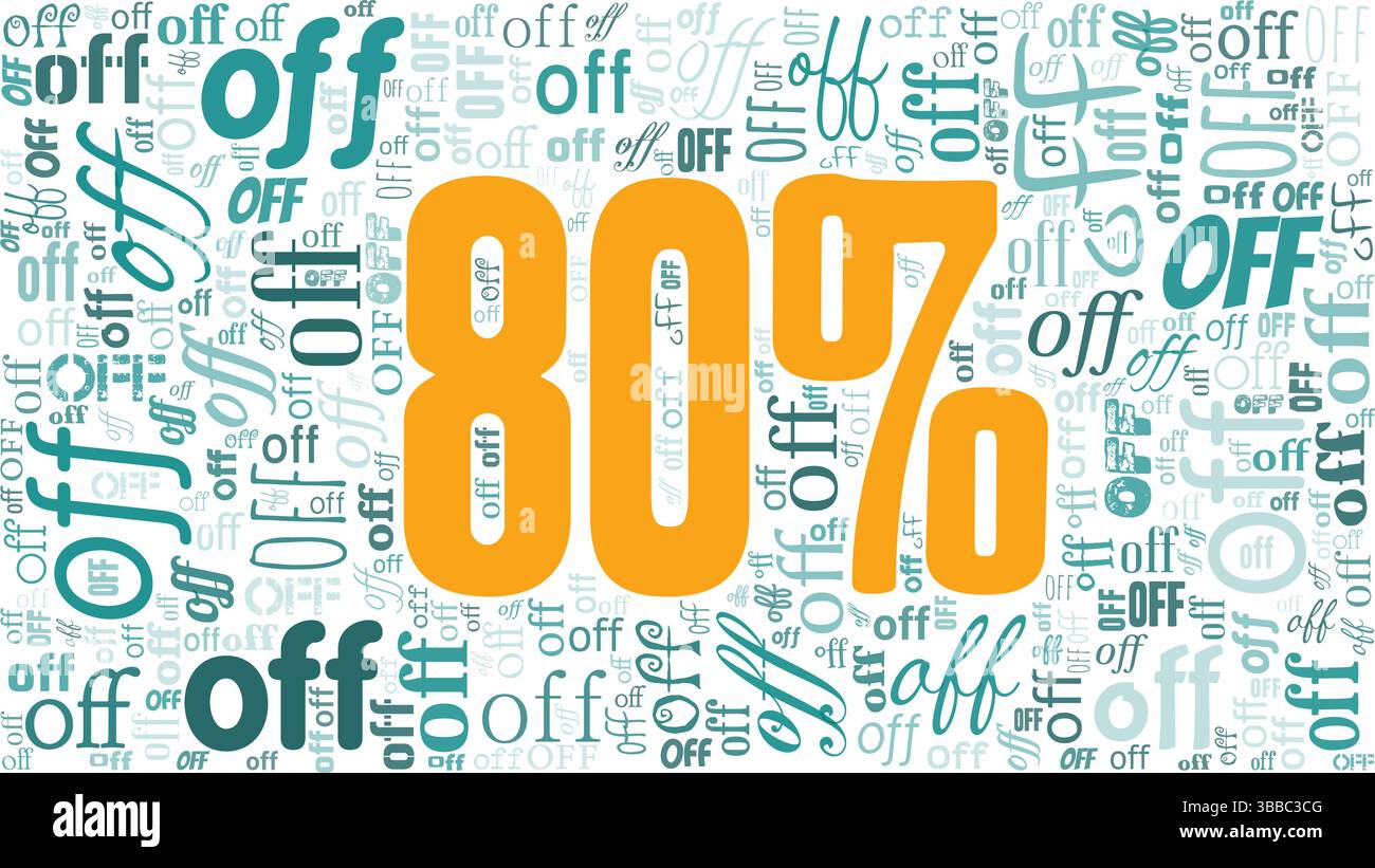 Quatre-vingt pour cent de rabais nuage de mot de vente isolé sur un fond blanc. Illustration de Vecteur