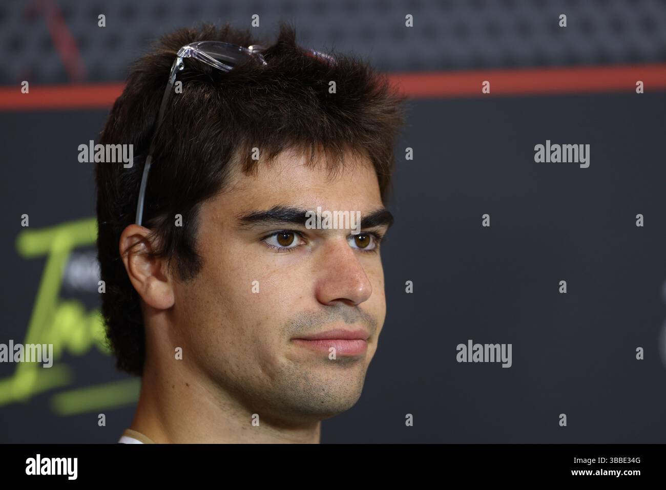 Imola, Bo, ITALIE. 15 mai 2025. Lance Stroll (CAN) - Aston Martin Aramco F1 Team - Aston Martin AMR25 - Mercedes in drivers Conférence de presse pendant la formule 1 AWS Gran Premio del Made in Italy e dell'Emilia Romagna 2025 - Autodromo Enzo e Dino Ferrari, Imola (BO) Italie du 15 au 18 mai 2025, (Credit image : © Alessio de Marco/ZUMA Press Wire) USAGE ÉDITORIAL SEULEMENT ! Non destiné à UN USAGE commercial ! Banque D'Images