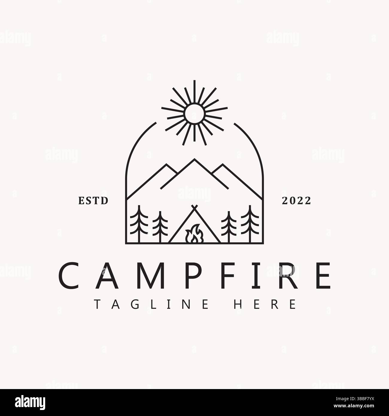 Concept de logo Campfire avec ligne de style simple. Branding et Design Printing pour T-shirt. Illustration de Vecteur