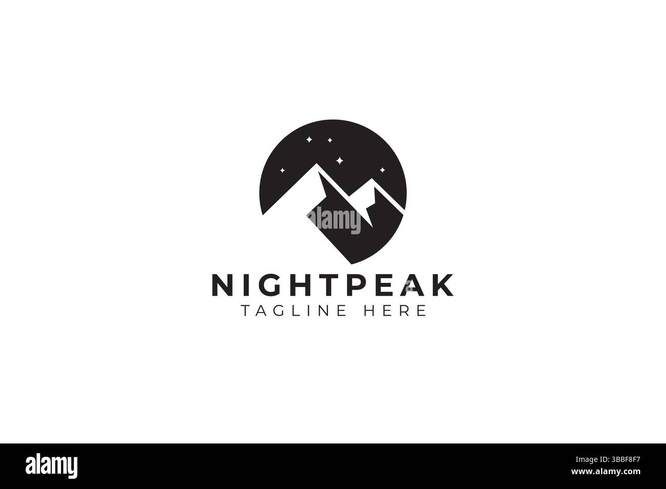 Paysage nuit Mount Peak illustration logo abstrait pour explorer, aventure, randonnée et vacances activités de plein air signe symbole marque. Illustration de Vecteur