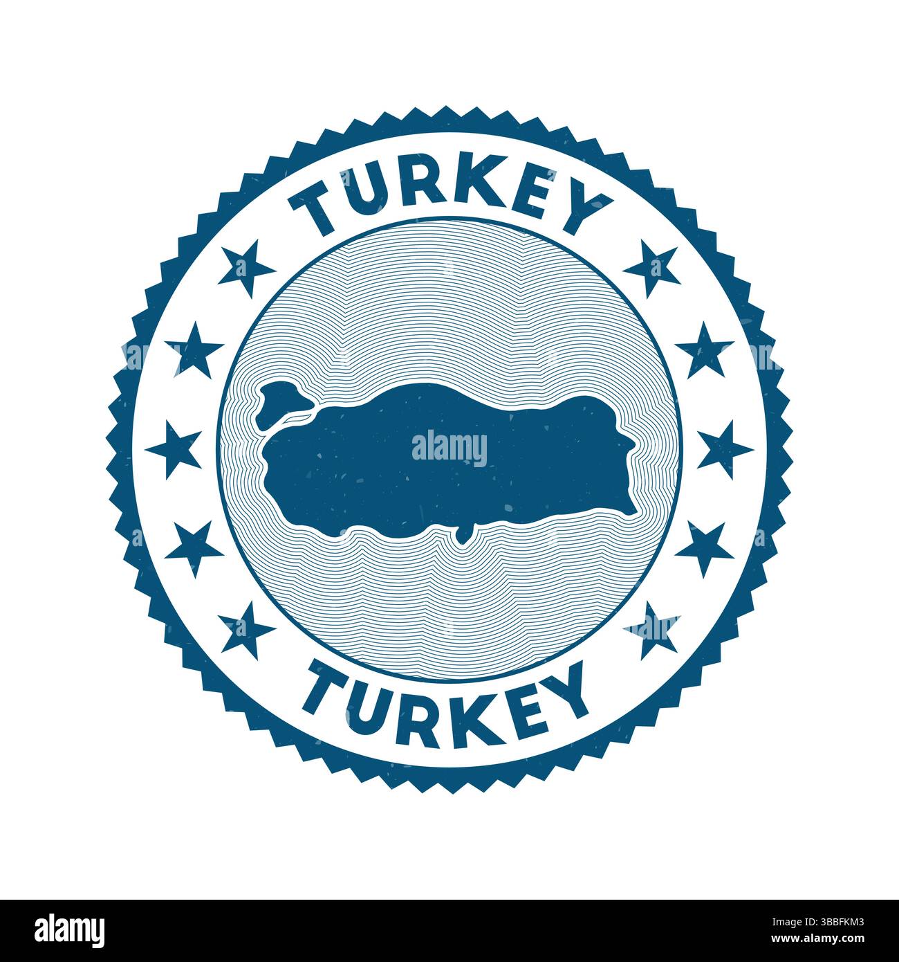 Emblème de la Turquie. Timbre rond de pays avec la forme de la dinde, isolines et texte rond. Badge incroyable. Illustration vectorielle soignée. Illustration de Vecteur