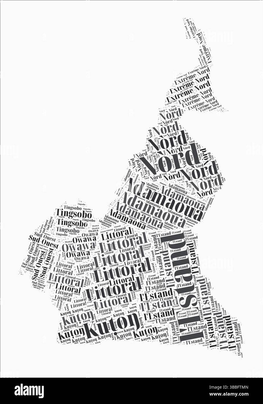 Cameroun régions de style de texte. Pays région nomme les nuages de mots en langue anglaise. Illustration vectorielle élégante. Illustration de Vecteur