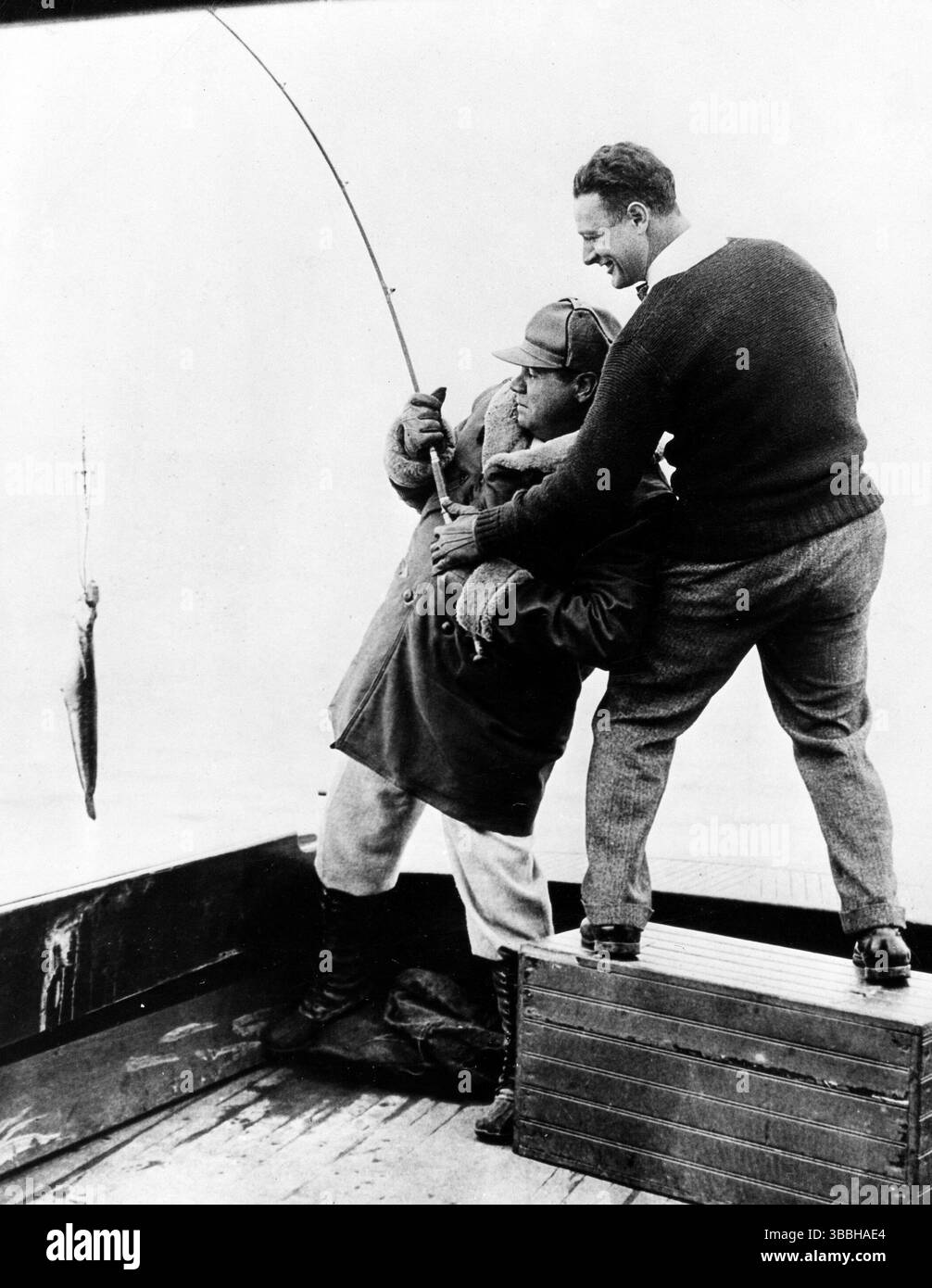 Yankees Babe Ruth & Lou Gehrig en voyage de pêche, 1933 Banque D'Images