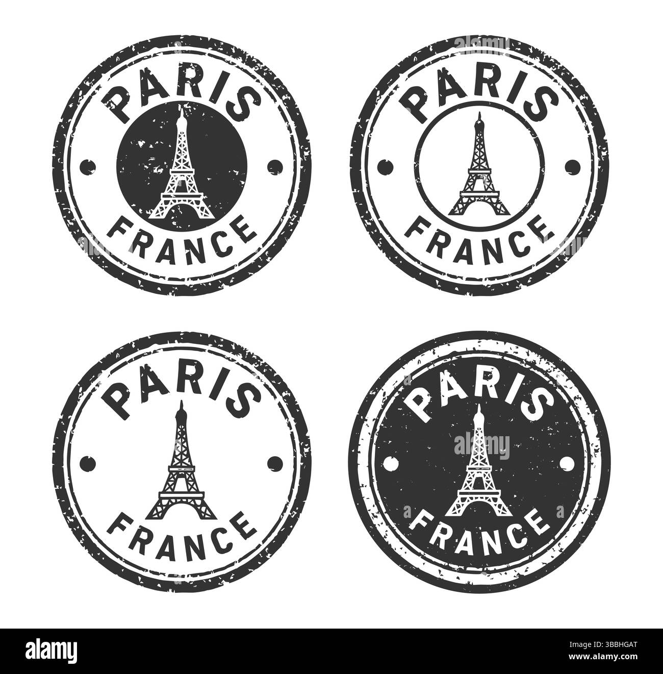 Icône de logo de timbre postal cercle Paris France. Cadre de timbre à encre en caoutchouc grunge. Illustration vectorielle. Isolé sur fond blanc. Illustration de Vecteur