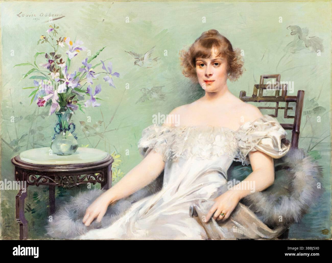 Louise Abbéma, Une jeune femme avec un vase de fleurs, portrait peint à l'huile sur toile, 1894 Banque D'Images