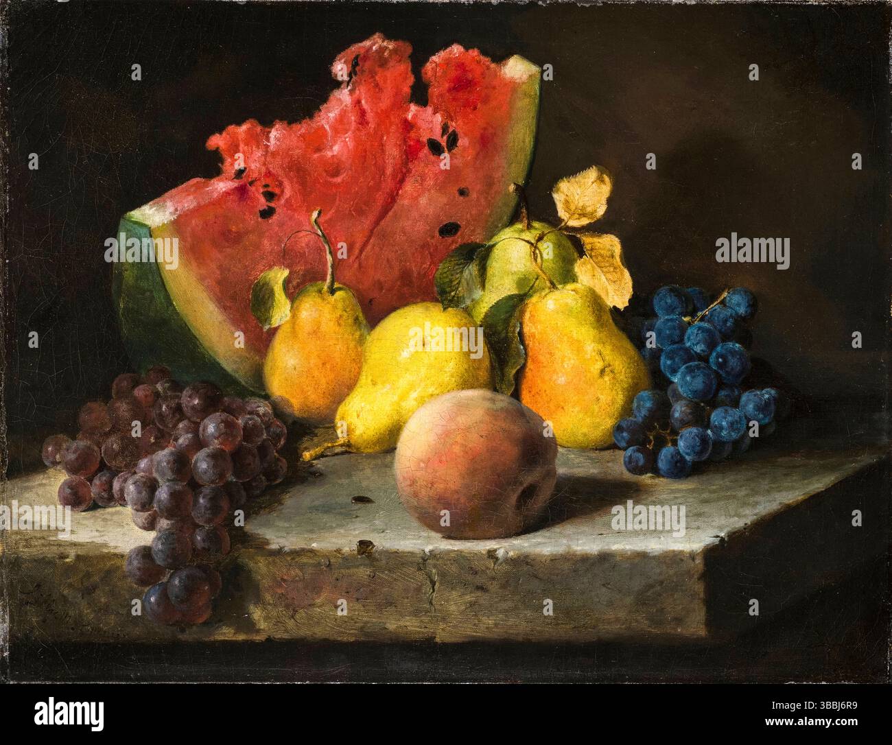 Lilly Martin Spencer, natures mortes avec pastèque, poires et raisins, peinture de natures mortes à l'huile sur toile, vers 1860 Banque D'Images
