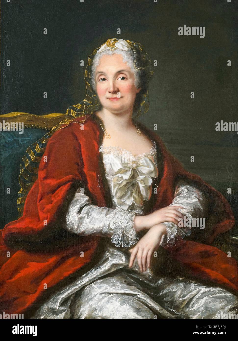 Marianne Loir, Portrait présumé de Madame Geoffrin (Marie Thérèse Geoffrin neé Rodet 1699-1777), titulaire de salon français, peinture à l'huile sur toile, vers 1760 Banque D'Images