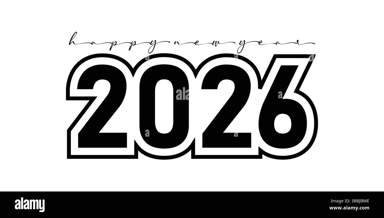 Bonne année 2026 Bold typographie Noir Blanc Design Illustration de Vecteur