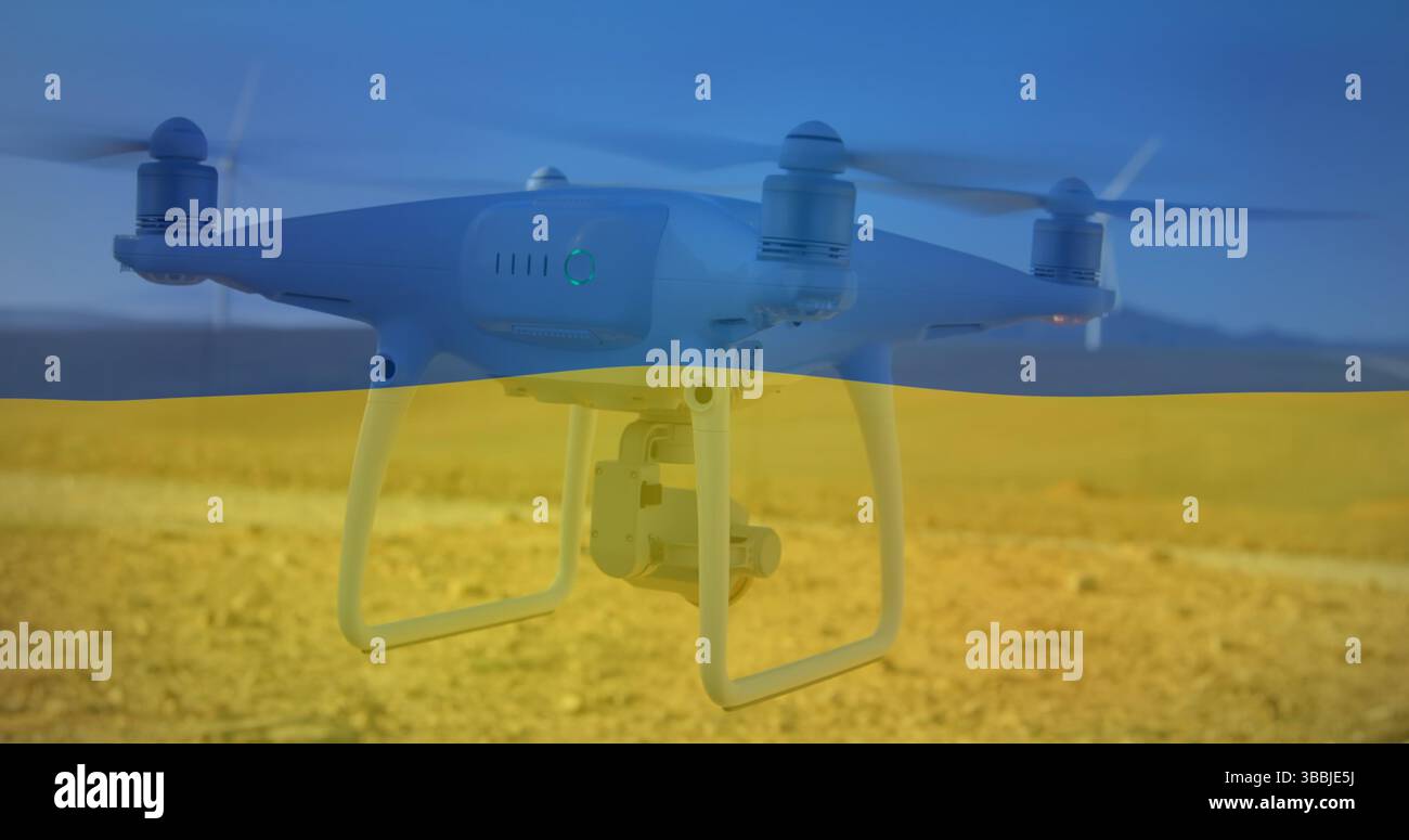 Image de drone au-dessus du drapeau de l'ukraine Banque D'Images