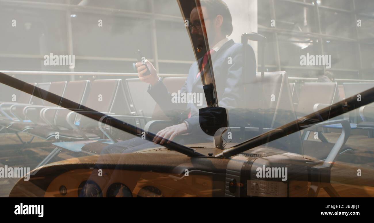Image d'un avion sur la piste au-dessus de la salle d'attente de l'aéroport Banque D'Images