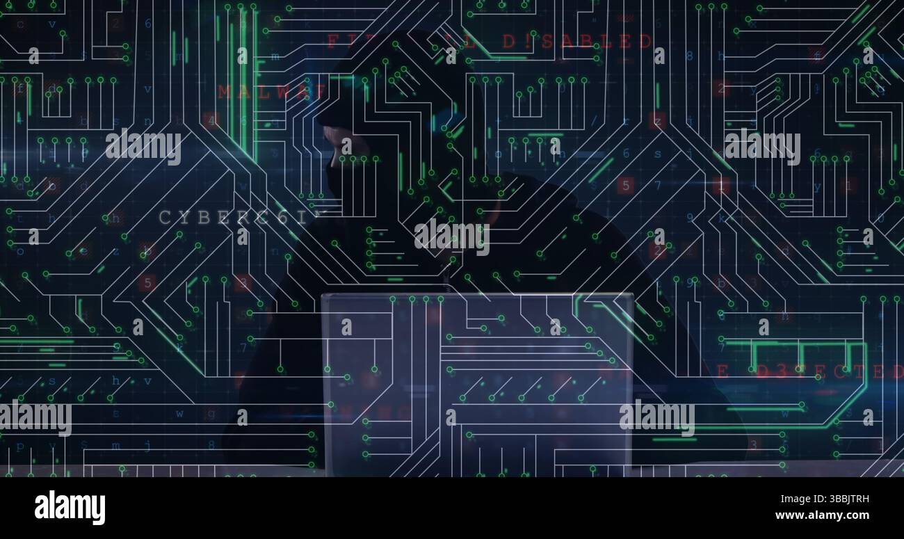 Image d'un réseau de connexions et de formes sur fond bleu Banque D'Images