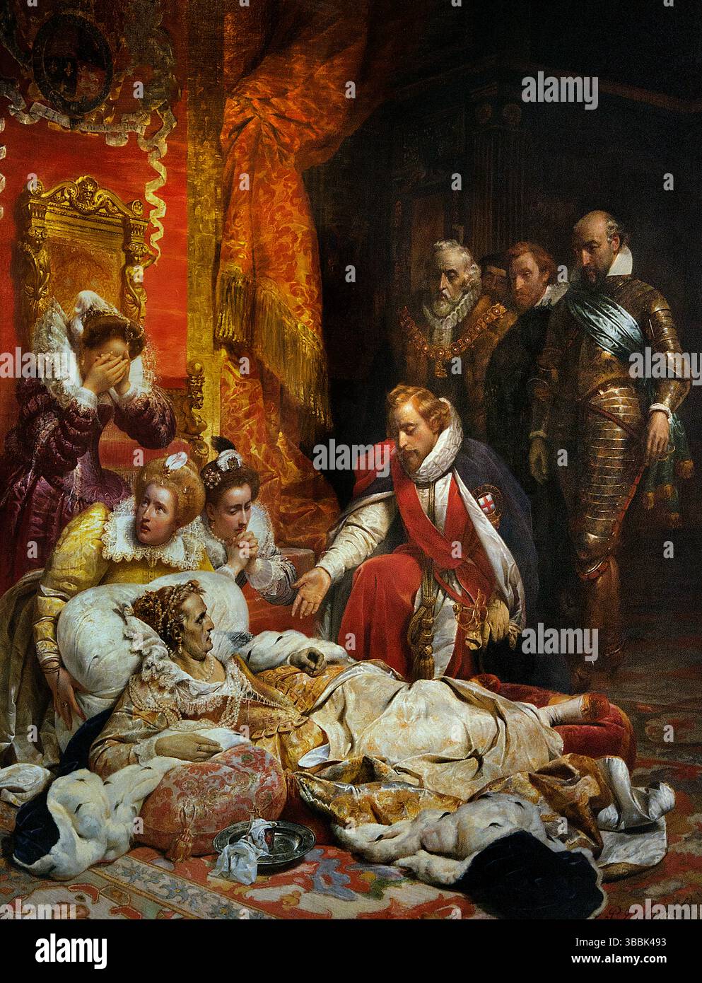 Elizabeth I 1533 – 1603 reine régnante d'Angleterre la Vierge Reine Glorianaor bonne reine Bess Paul DELAROCHE 1797–1856 Musée français Louvre . [ Élisabeth Ire, née en 1533 et décédée en 1603, fut reine d'Angleterre et d'Irlande de 1558 à 1603. Son règne est souvent appelé l'âge élisabéthain, une période de prospérité anglaise, d'exploration et de floraison culturelle. Elle réussit à naviguer dans les troubles politiques et religieux, devenant un symbole de l'unité et de la force nationales.] Banque D'Images