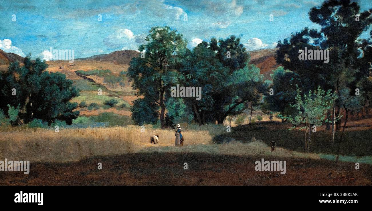 Champ de ble dans le Morvan - champ de blé dans le Morvan , 1842, Jean Baptiste Camille Corot , 1796-1875, France Banque D'Images