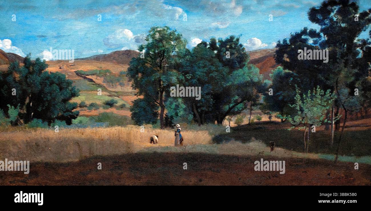 Champ de ble dans le Morvan - champ de blé dans le Morvan , 1842, Jean Baptiste Camille Corot , 1796-1875, France Banque D'Images