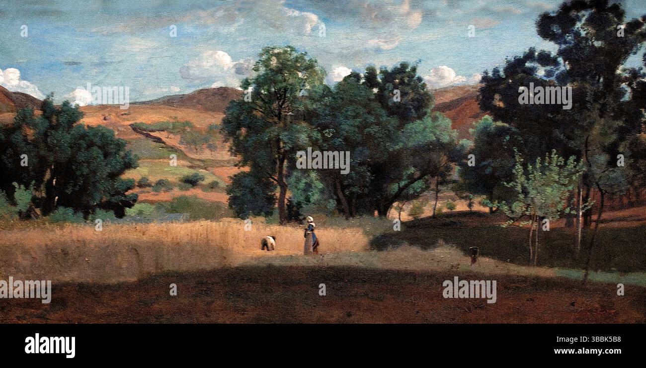 Champ de ble dans le Morvan - champ de blé dans le Morvan , 1842, Jean Baptiste Camille Corot , 1796-1875, France Banque D'Images
