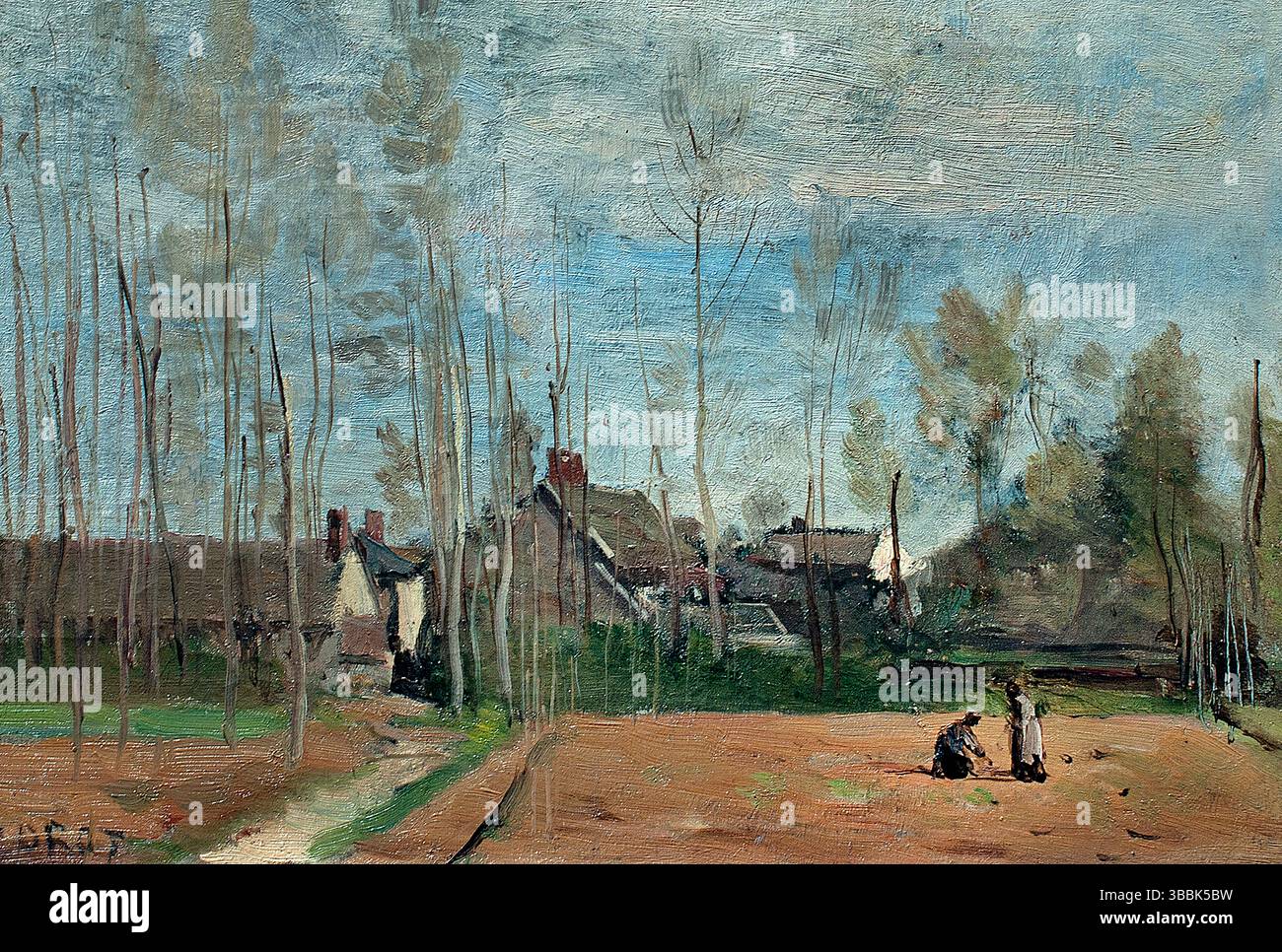 Le Hameau - le hameau, par, Jean Baptiste Camille Corot, 1796-1875 , France Museum Louvre . Banque D'Images