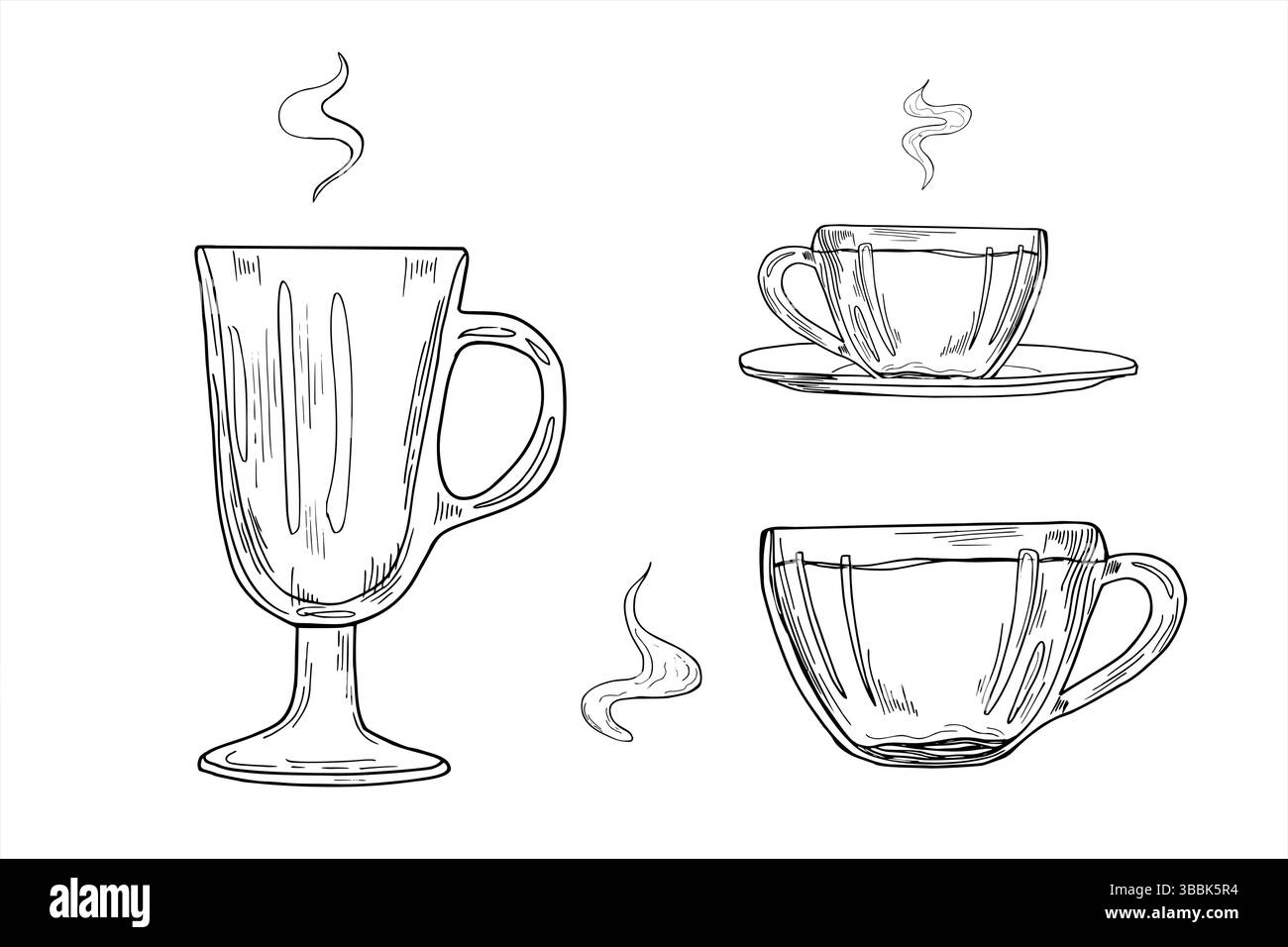 Ensemble vectoriel de paire de thé, tasse à vin chaud et tasse à café avec illustration monochrome vapeur. Boisson boisson ligne art dessin à l'encre noire Illustration de Vecteur Ensemble vectoriel de paire de thé, tasse à vin chaud et tasse à café avec illustration monochrome vapeur. Boisson boisson ligne art dessin à l'encre noire Illustration de Vecteur
