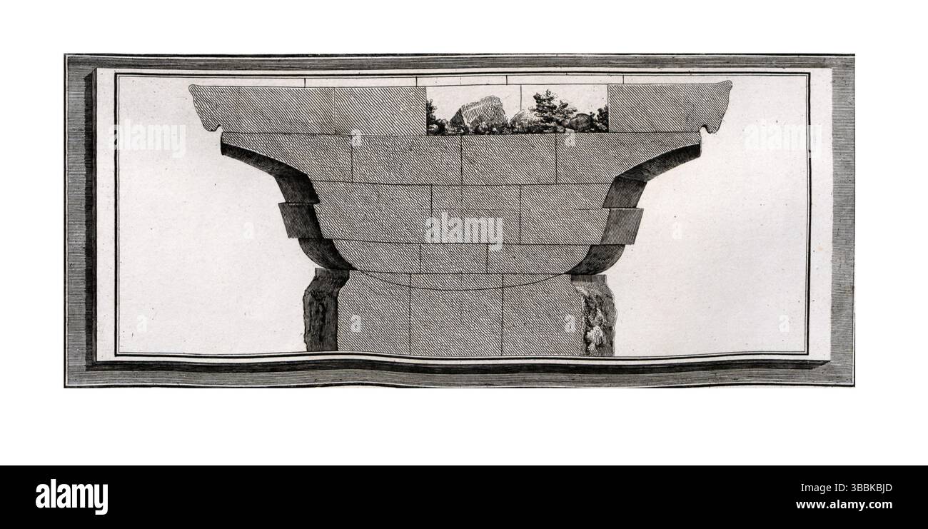 Section découpée de l'ancien navire romain et de la structure de base, gravée par Piranesi, présentant des détails navals et architecturaux complexes en arc classique Banque D'Images