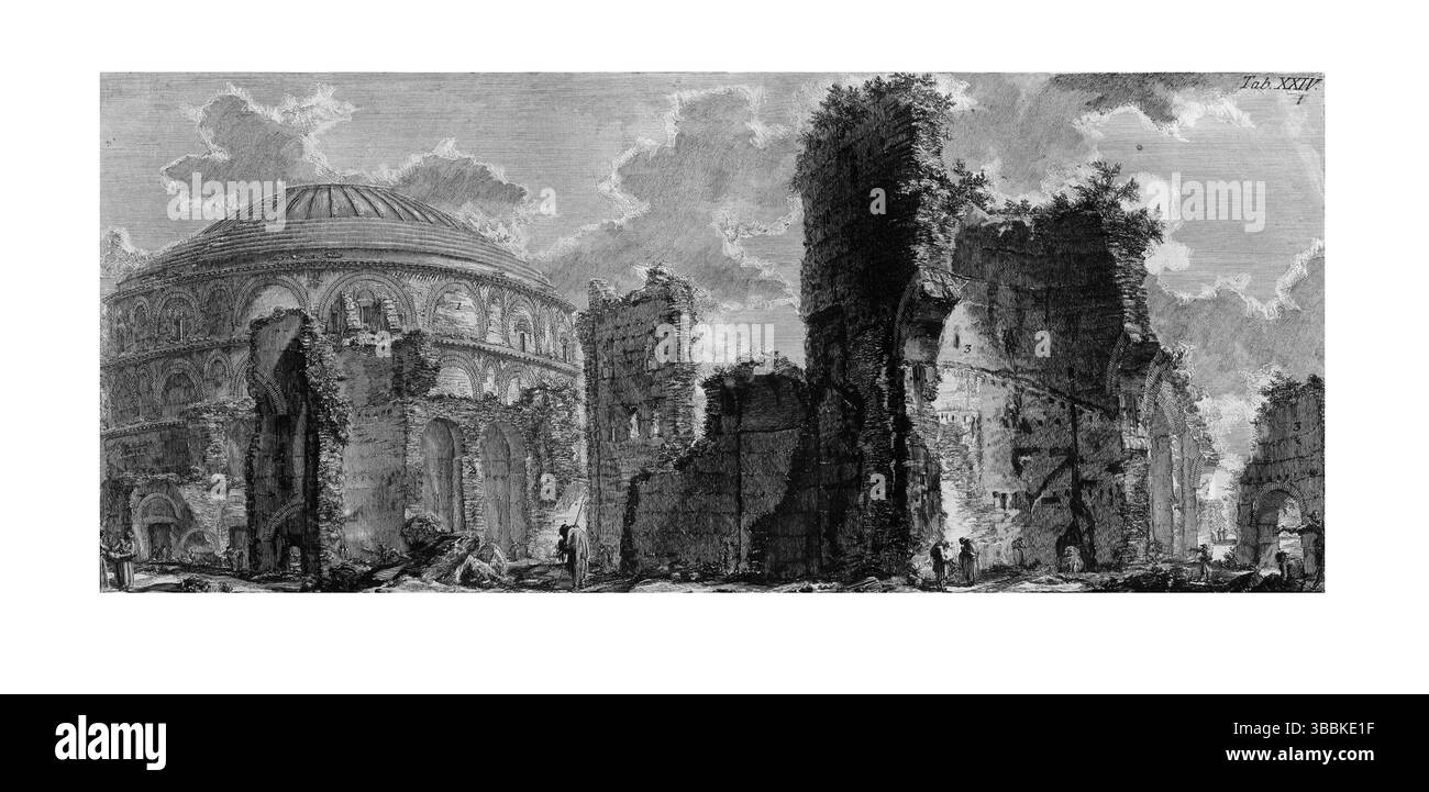 Gravure de Piranesi de 1762 représentant l'architecture arrière du Panthéon, mettant en évidence la conception structurelle romaine antique et les détails du Campus Martius, Banque D'Images