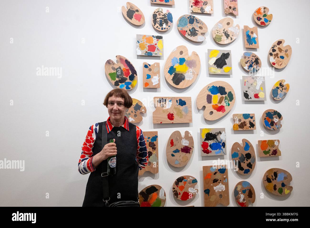 Londres, Royaume-Uni, 15 mai 2025, Frith Street Gallery expose de nouvelles œuvres de Cornelia Parker appelées History Painting. Les œuvres sont inspirées des couvertures de journaux historiques et des tableaux d’analyse des couleurs de l’artiste américaine Emily Noyes Vanderpoel (1842-1939). L'exposition ouvre le 16 mai et se poursuit jusqu'au 5 juillet 2025. Photos prises lors de la soirée de prévisualisation., Andrew Lalchan Photography/Alamy Live News Banque D'Images