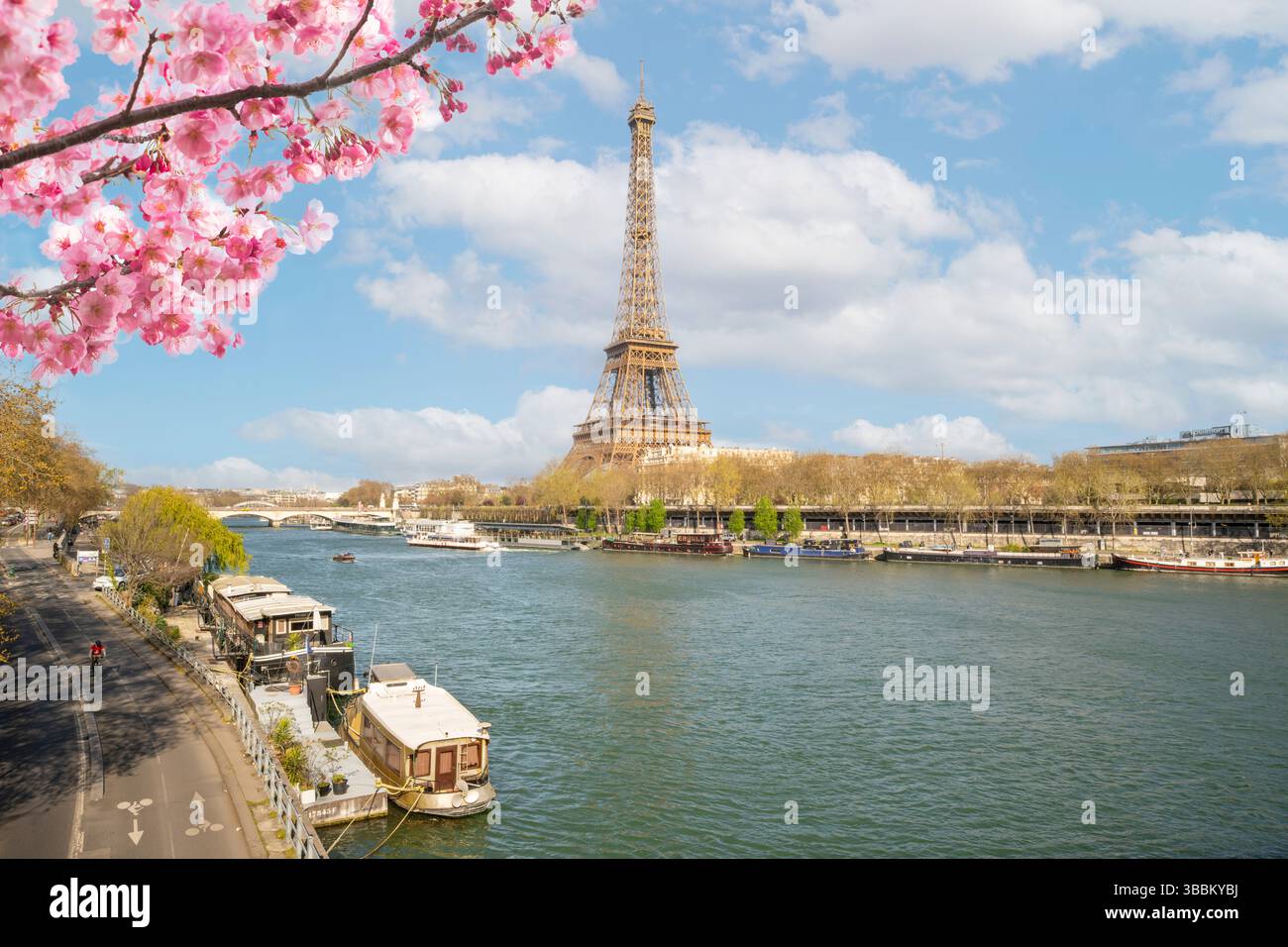 Pittoresque Tour Eiffel et la Seine au printemps Paris, France, Europe Banque D'Images