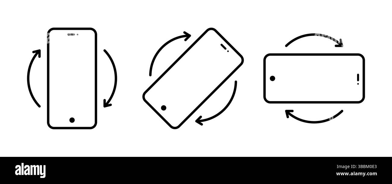 Faites pivoter votre ensemble d'icônes vectorielles de téléphone pour le site Web ou l'application mobile. Symbole de rotation du périphérique. Faites pivoter le smartphone. Tournez votre terminal Illustration de Vecteur