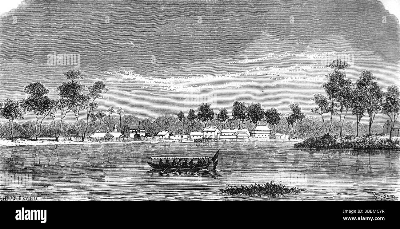 Pénitencier ou prison insulaire de Saint Louis dans la colonie pénitentiaire de Guyane française Amérique du Sud. Gravure vintage ou historique ou illustration 1866 Banque D'Images