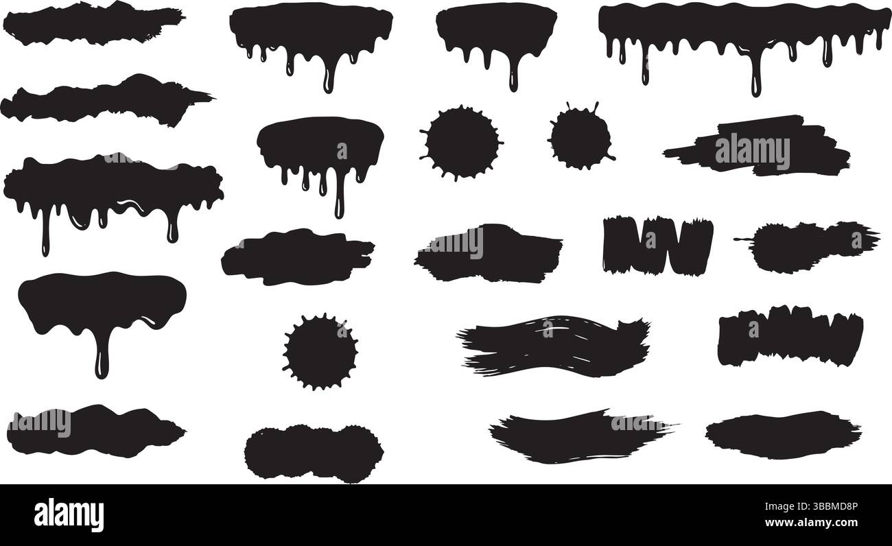 Icônes de brosse de liquide sale gouttes éclaboussures, fuites et vecteur de taches isolé Illustration de Vecteur