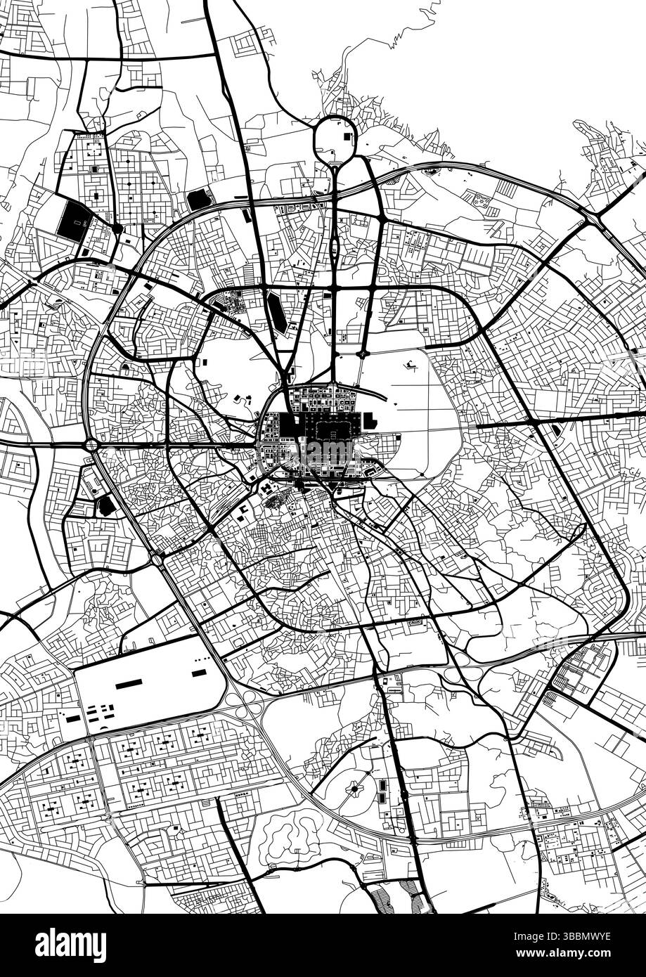 Carte vectorielle en noir et blanc de Al Madinah (Medina), Arabie Saoudite, cartes de la ville, carte de la ville Illustration de Vecteur