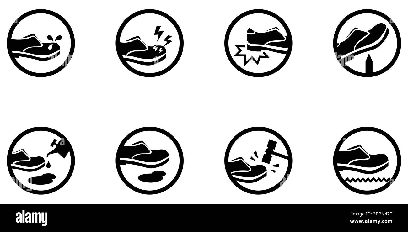 jeu d'icônes de chaussures noires de sécurité Illustration de Vecteur