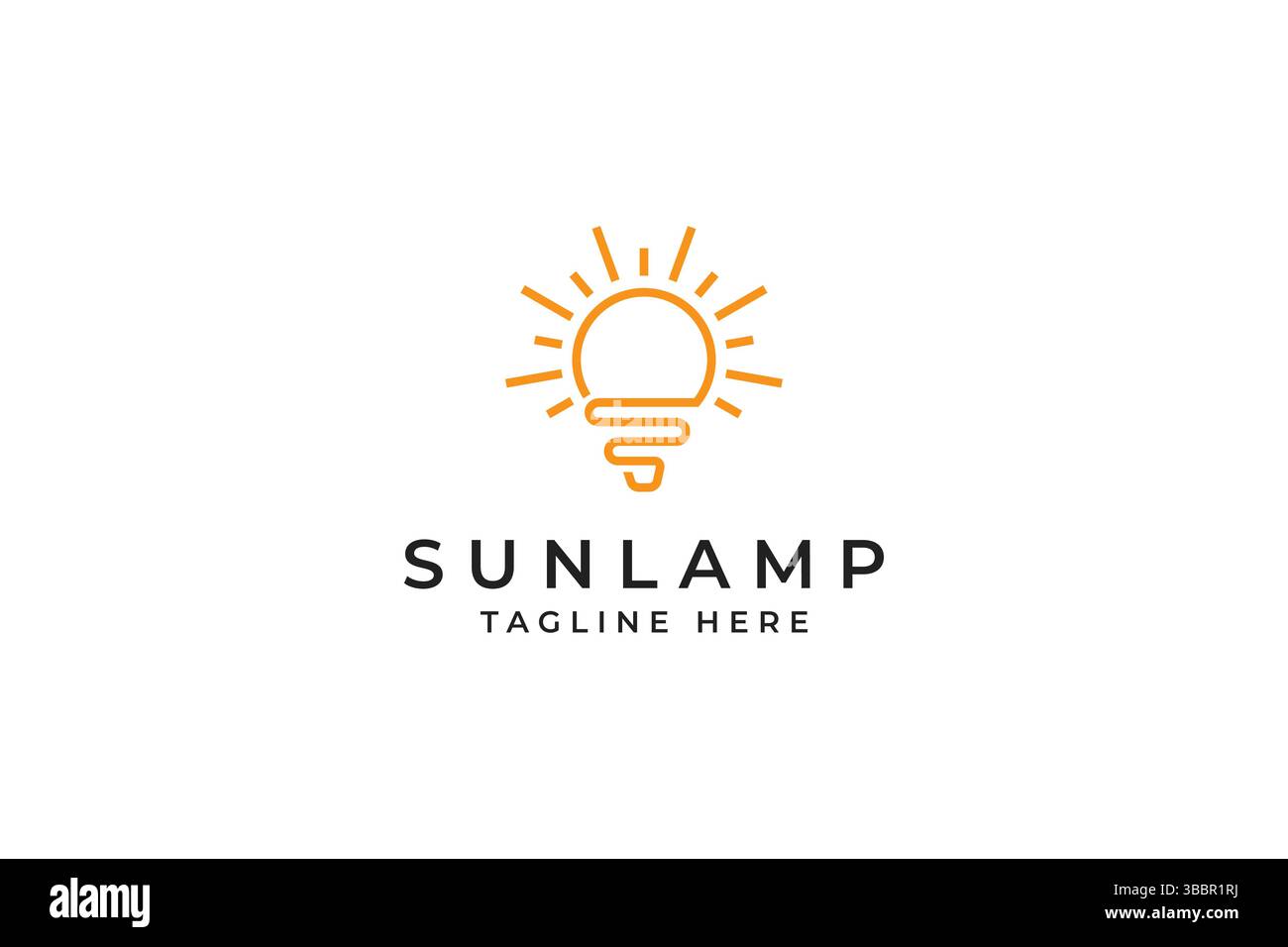 Symbole soleil et ampoule. Idée créative et logo Think. Illustration d'icône abstraite de coucher de soleil à la plage et lampe. Illustration de Vecteur