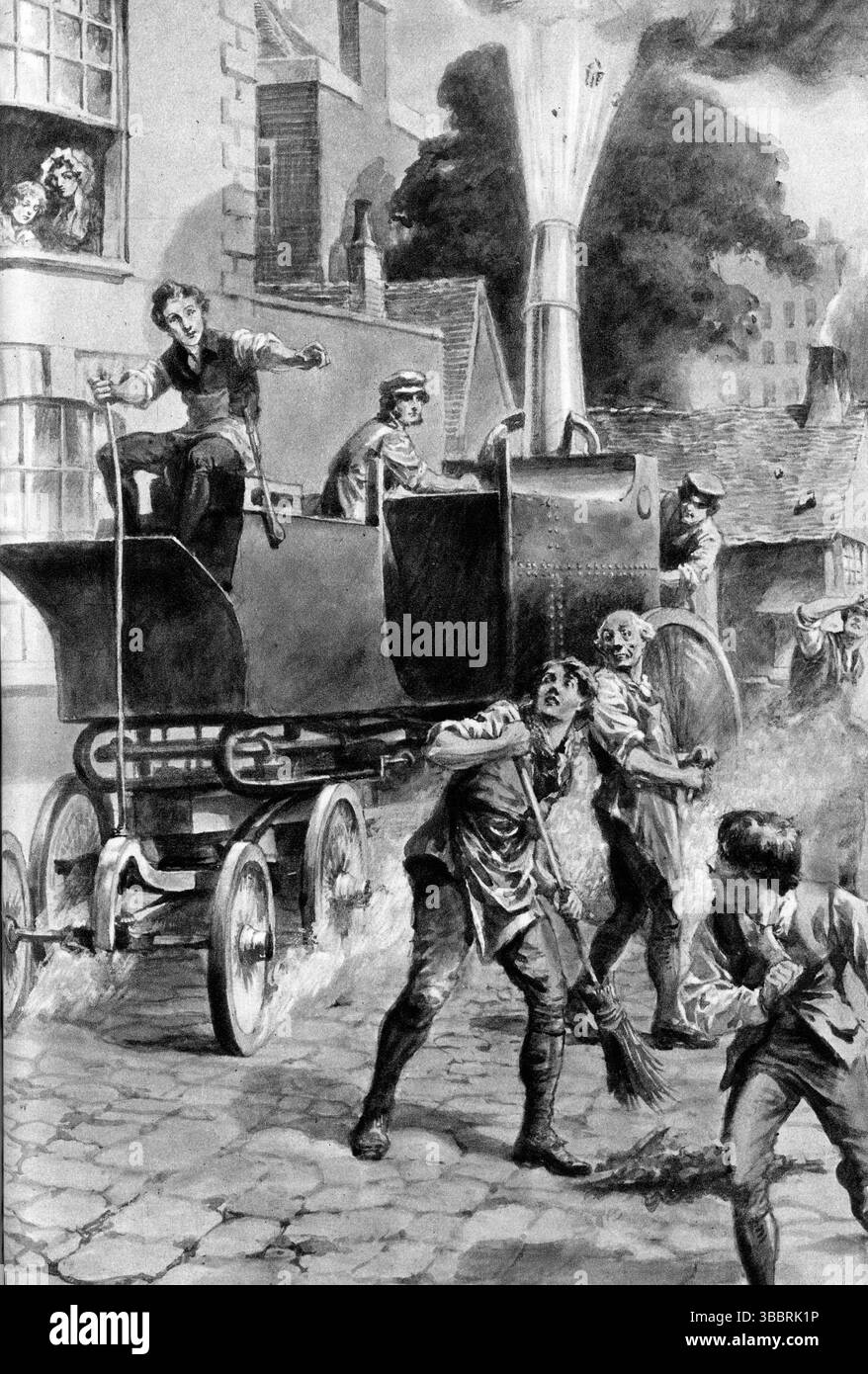 Sir Goldsworthy Gurney (1793 – 1875) teste une machine à vapeur dans les rues de Londres. Il était chirurgien britannique, chimiste, architecte, constructeur, conférencier et consultant. le prototypique gentleman scientifique britannique et inventeur de l'époque victorienne. Banque D'Images