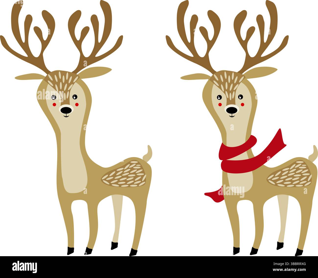 Animaux sauvages vecteurs mignons de cerfs avec et sans écharpe de Noël Illustration de Vecteur