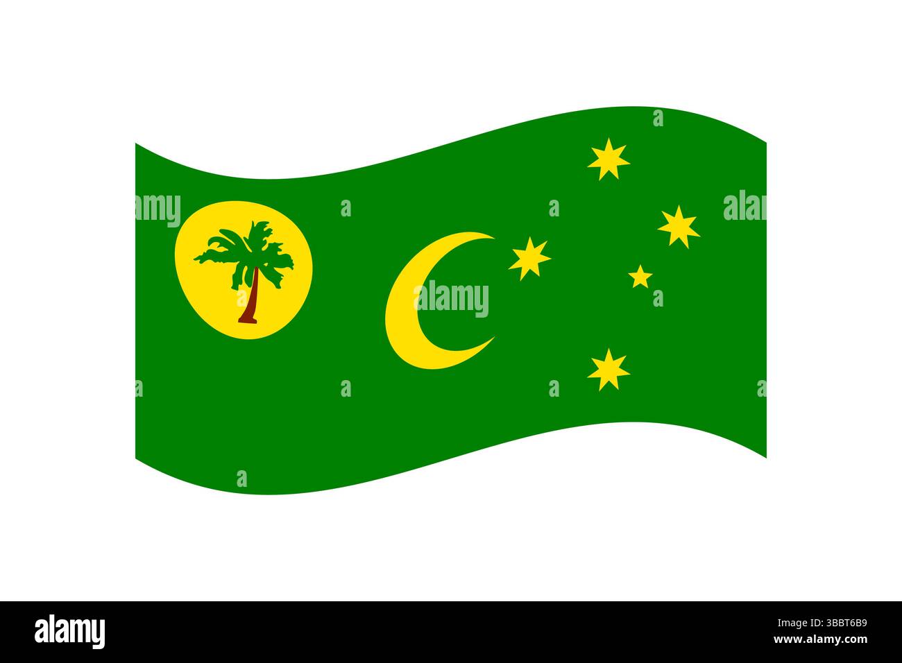 Drapeau des îles Cocos (Keeling). Les îles Cocos (Keeling) affichent les couleurs officielles et les proportions de l'illustration vectorielle numérique. Drapeau ondulé. Illustration de Vecteur
