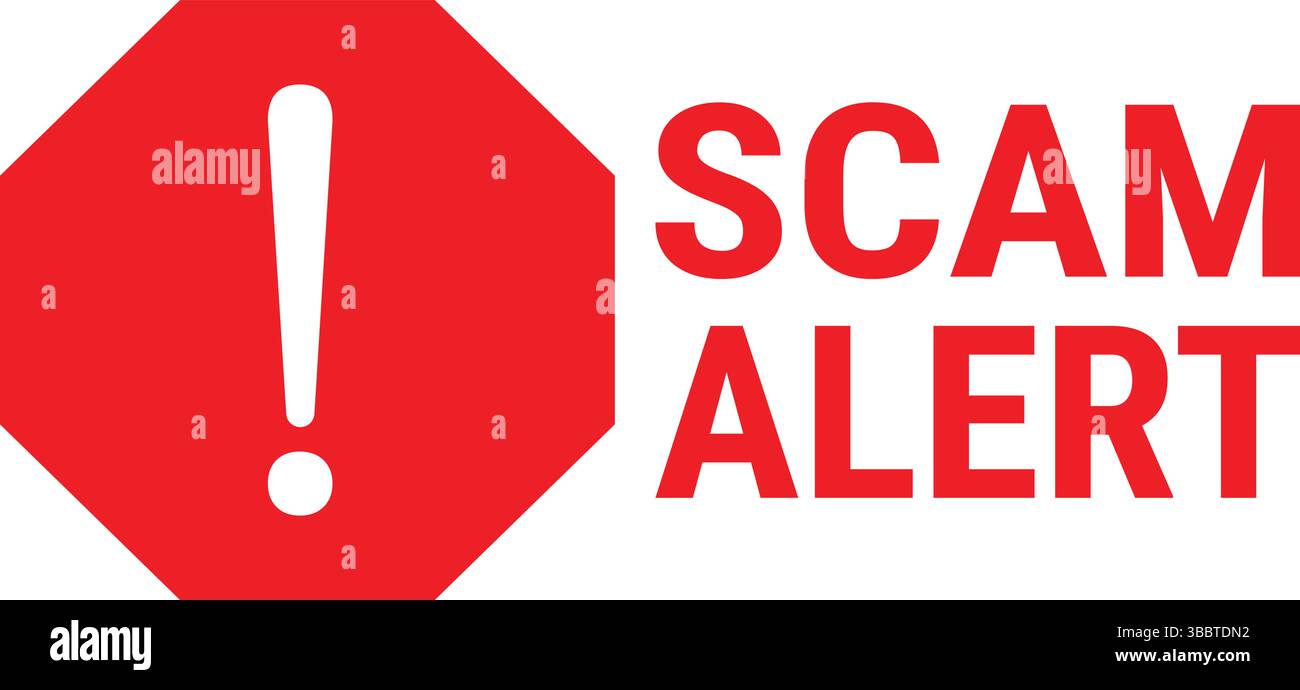 Signe d'avertissement rouge d'alerte d'arnaque avec point d'exclamation pour informer les utilisateurs de fraude ou de fausse activité Illustration de Vecteur