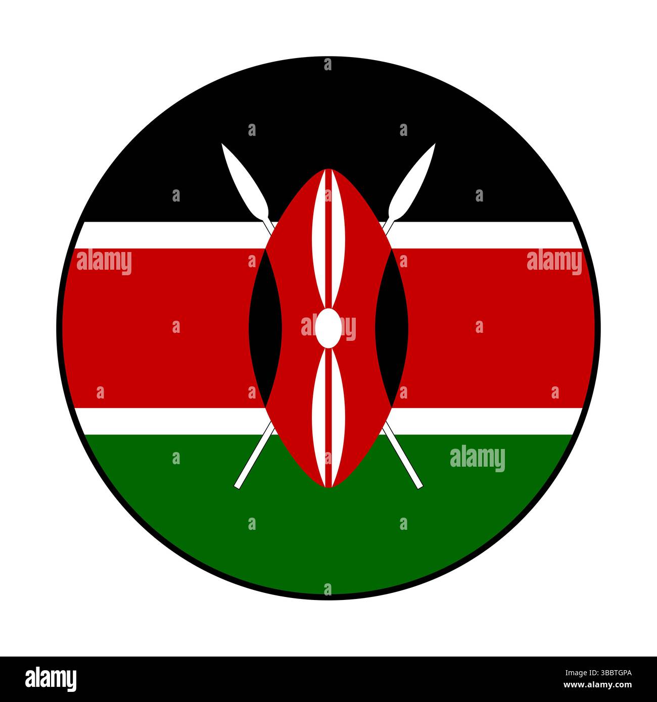 Drapeau du Kenya. Bord noir. Kenya Circle flag logo icône d'illustration vectorielle d'ordinateur design. Illustration de Vecteur
