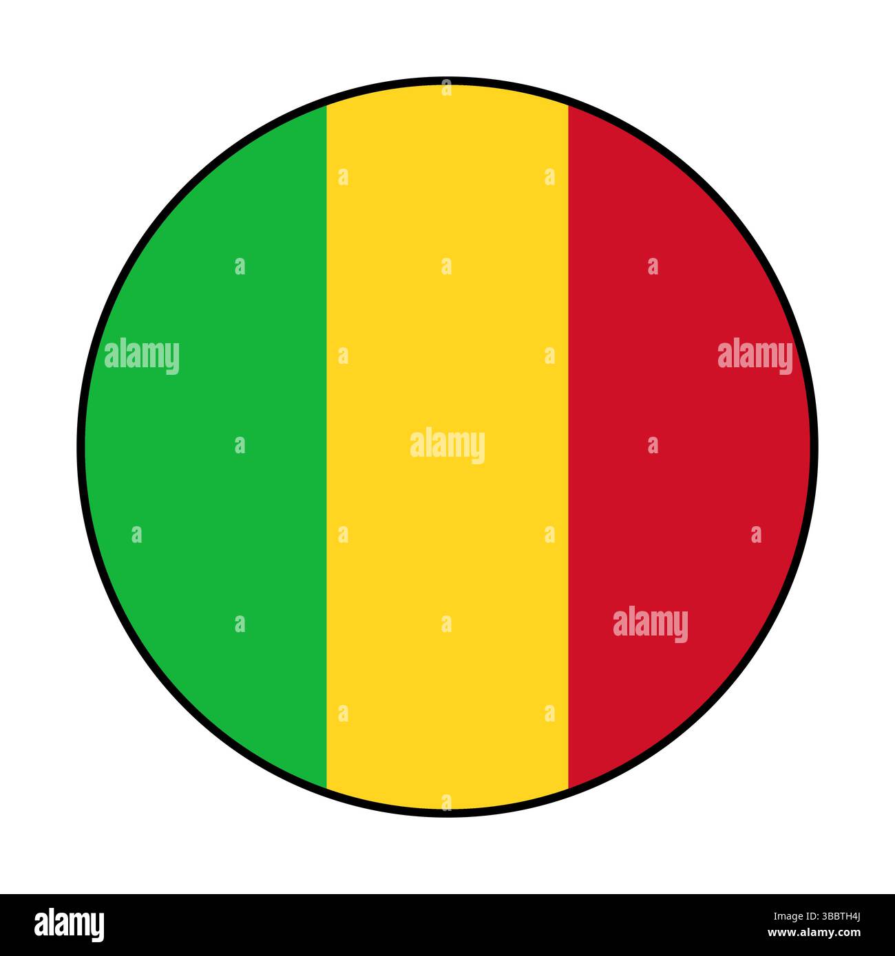Drapeau du Mali. Bord noir. Mali Circle flag logo icône d'illustration vectorielle d'ordinateur. Illustration de Vecteur