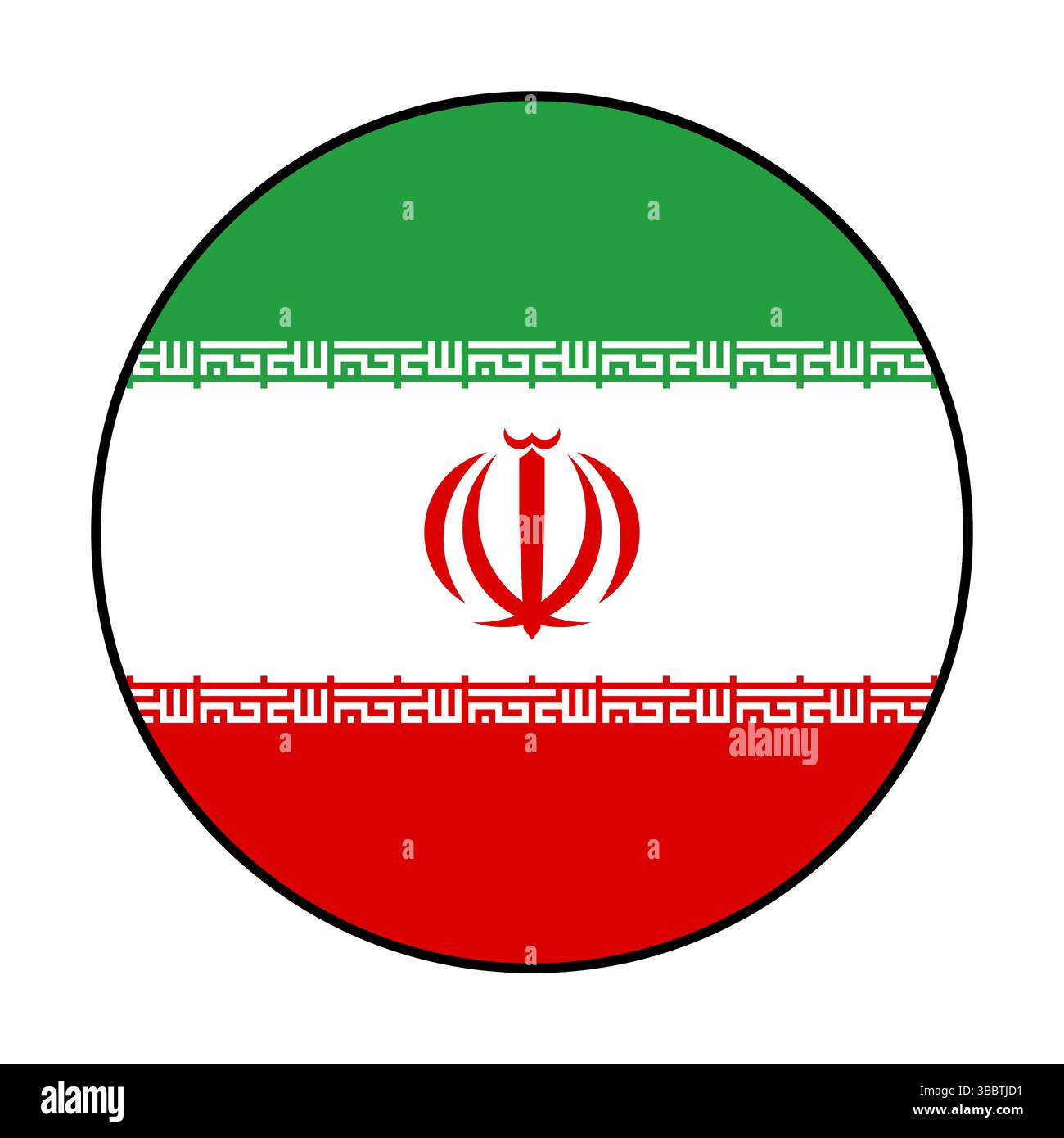 Drapeau de l'Iran. Bord noir. Iran Circle flag logo icône d'illustration vectorielle d'ordinateur. Illustration de Vecteur