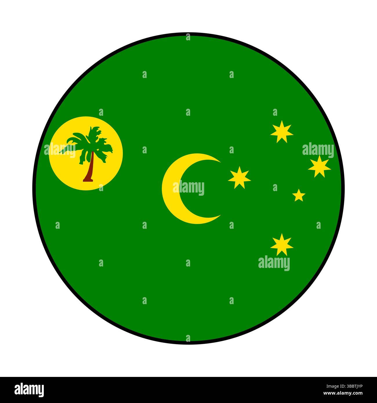 Drapeau des îles Cocos (Keeling). Bord noir. Cocos (Keeling) Islands Circle flag logo icône d'illustration vectorielle d'ordinateur. Illustration de Vecteur