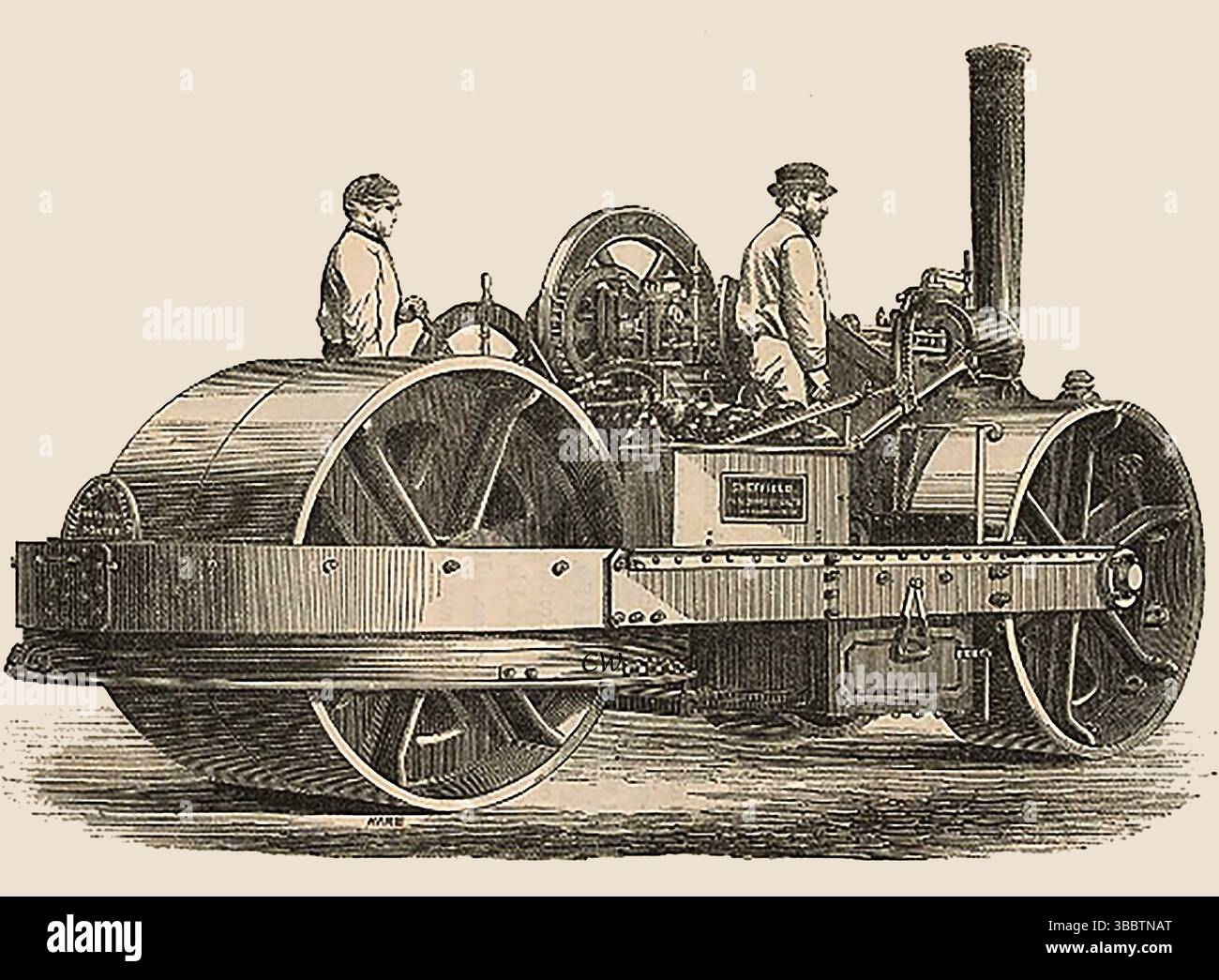 Un rouleau à vapeur Aveling & porter du XIXe siècle. L'important fabricant britannique de rouleaux à vapeur et de moteurs agricoles produisit son premier rouleau à vapeur pratique en 1865, les testant à Chatham, Rochester et Londres, avant d'exporter ses machines. Banque D'Images