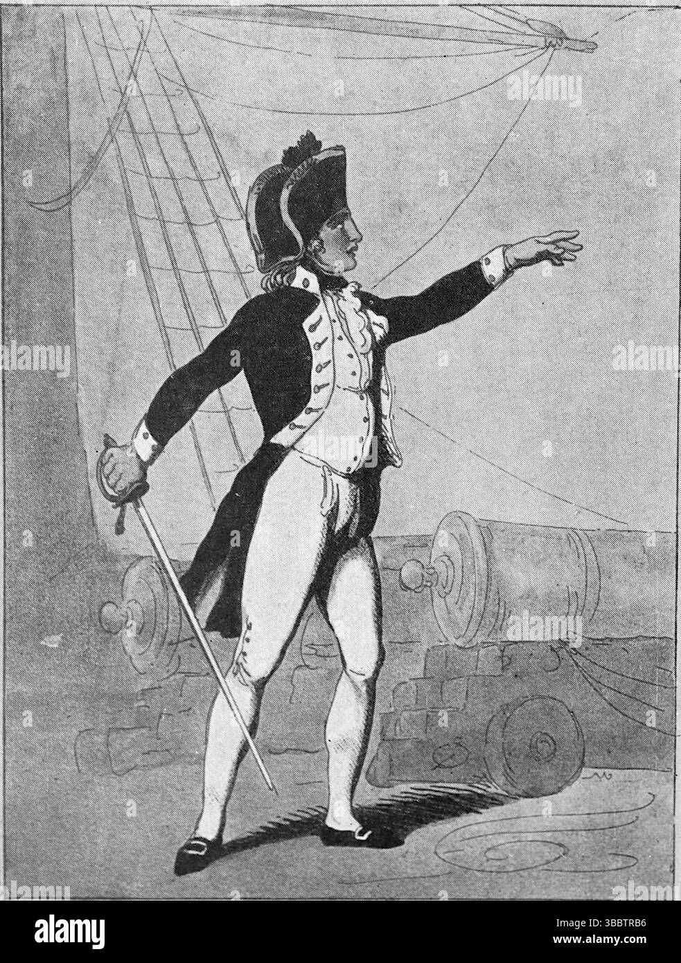 Officiers de la flotte de la Manche, 1797. Par Rowlandson, un lieutenant. Thomas Rowlandson a créé une série de 10 gravures représentant la marine britannique en 1799. Ces images ont été publiées pour la première fois par R. Ackermann à Londres et offrent un regard fascinant sur les uniformes et les rôles de la marine à la fin du XVIIIe siècle. D'après une photographie imprimée publiée pour la première fois dans le livre Londons of the British Fleet, par John Lane, The Bodley Head en 1908, et écrite par Edward Fraser. Banque D'Images