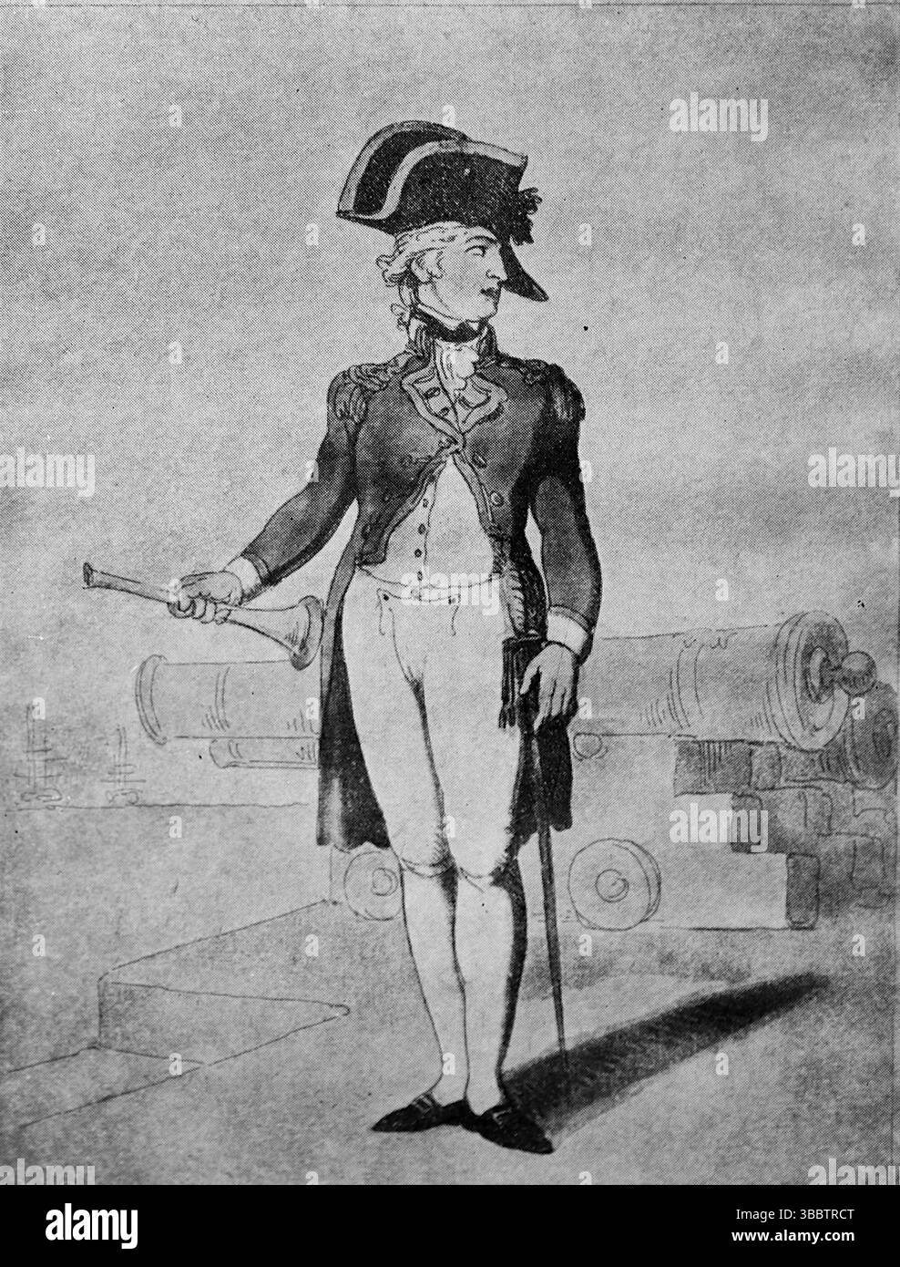 Officiers de la flotte de la Manche, 1797. Par Rowlandson, capitaine. Thomas Rowlandson a créé une série de 10 gravures représentant la marine britannique en 1799. Ces images ont été publiées pour la première fois par R. Ackermann à Londres et offrent un regard fascinant sur les uniformes et les rôles de la marine à la fin du XVIIIe siècle. D'après une photographie imprimée publiée pour la première fois dans le livre Londons of the British Fleet, par John Lane, The Bodley Head en 1908, et écrite par Edward Fraser. Banque D'Images