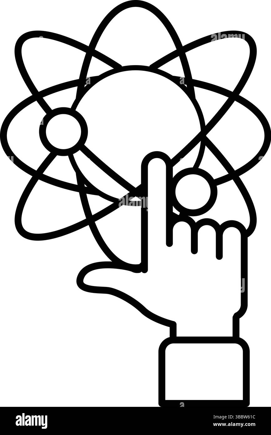 Une main pointant vers un dessin noir et blanc d'un cercle avec un signe plus au milieu Illustration de Vecteur